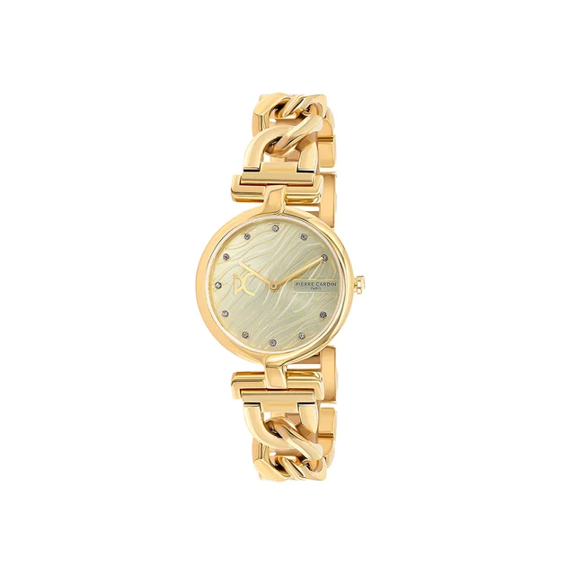 MADELEINE Patterned Dial Gold Chain Link Metal Band Watch CMD.3548 kol saati