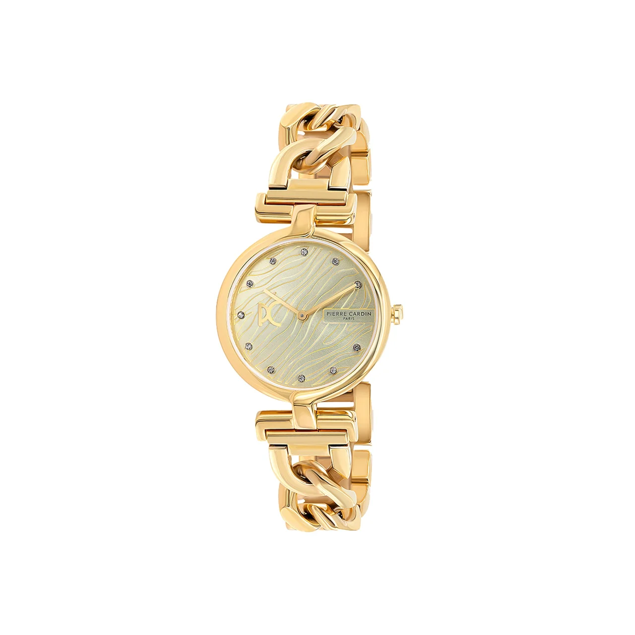 MADELEINE Patterned Dial Gold Chain Link Metal Band Watch CMD.3548 34 mm kol saati