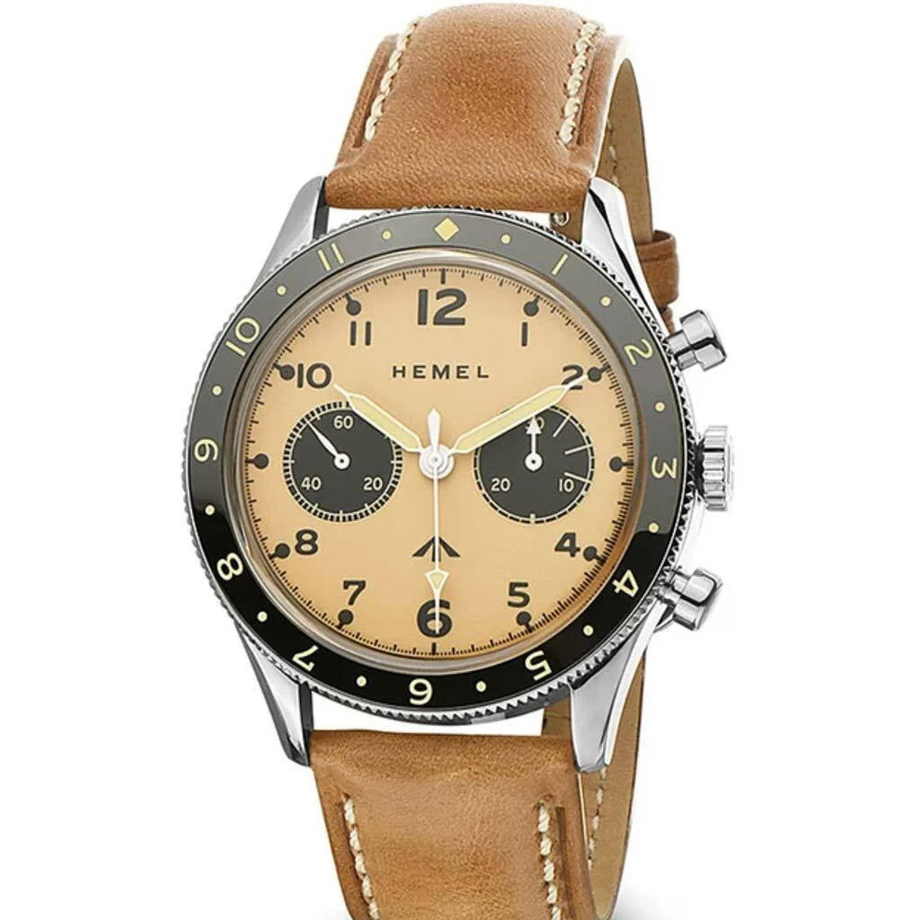 Hemel Mechanical Chronograph Watch with Dual-Time Bezel and DD Sapphire Crystal #HF15IV 42 mm kol saati