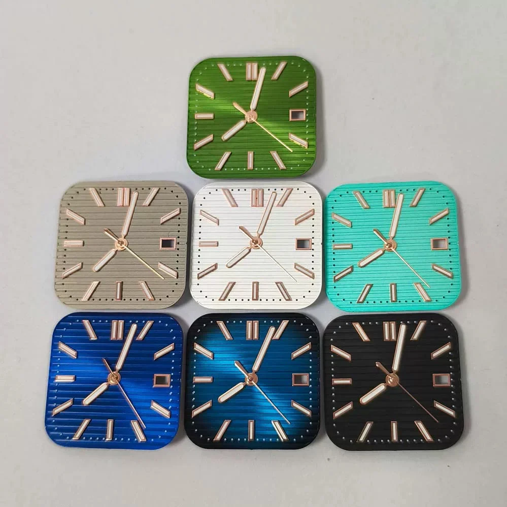 Tandorio Green luminous 29.5MM Cubitus Dial square + watch hand fits Japanese NH35 movement 5721459285743 29.5 mm kol saati