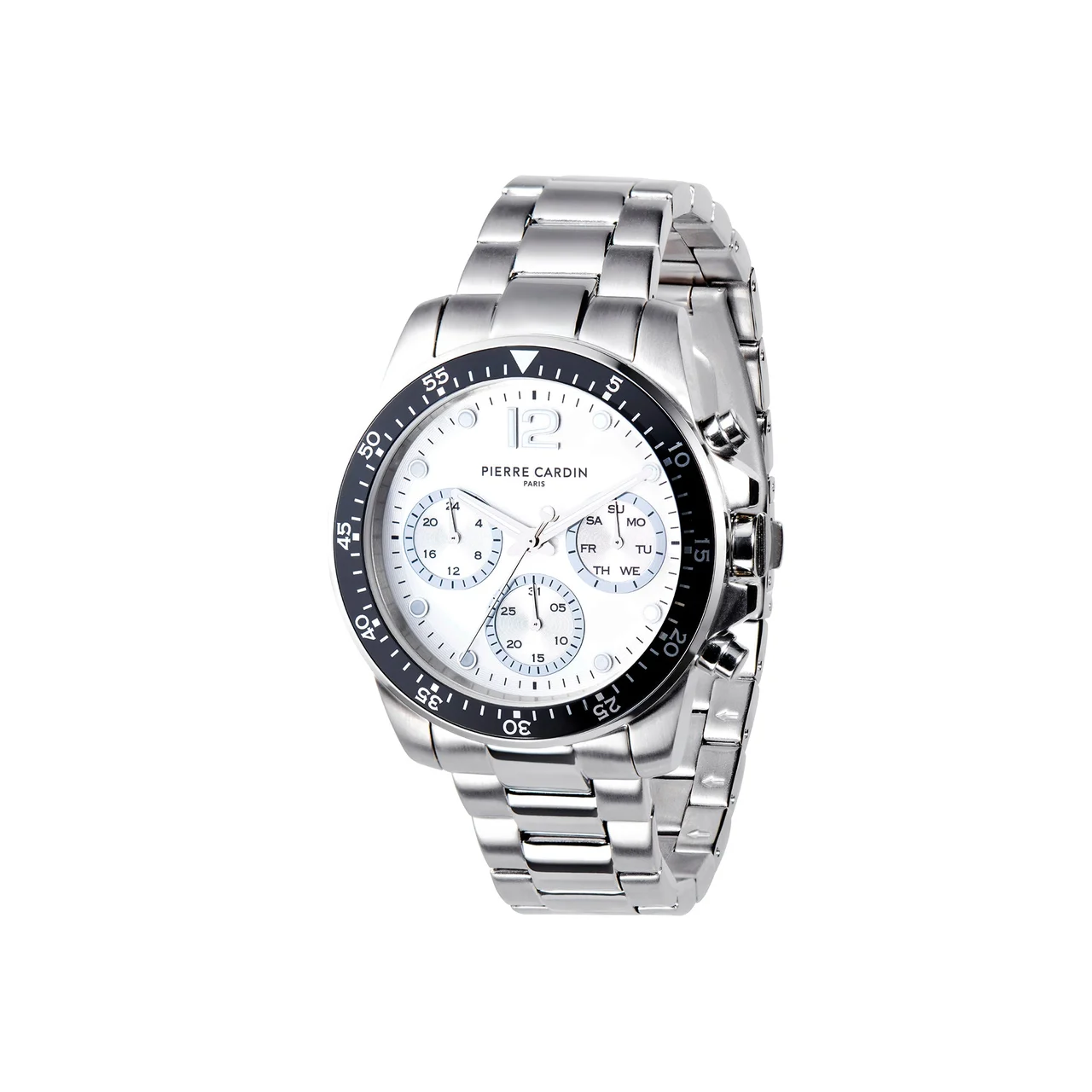 NATION Swank Multifunction watch with White Dial and Black Bezel with a Metal Links Strap CNI.0012 40 mm kol saati