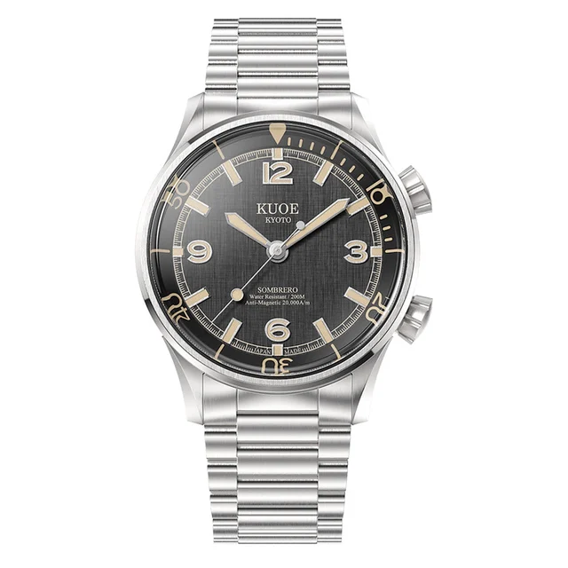 Kuoe Sombrero 90-011 Black Linen Textured Dial Watch #SM90011-BK-FLAT kol saati