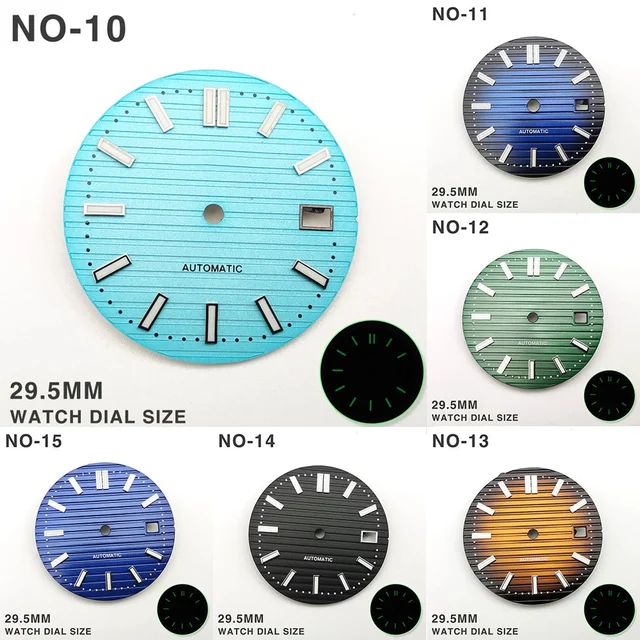 Tandorio Nautilus Dial for Miyota 8215 ETA 2836 2813 green luminous watch part 50645357234
