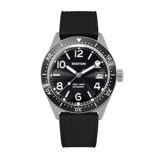 Sugess Seestern S434-2 Stainless-Steel Black Dial Rubber Band Profe kol saati