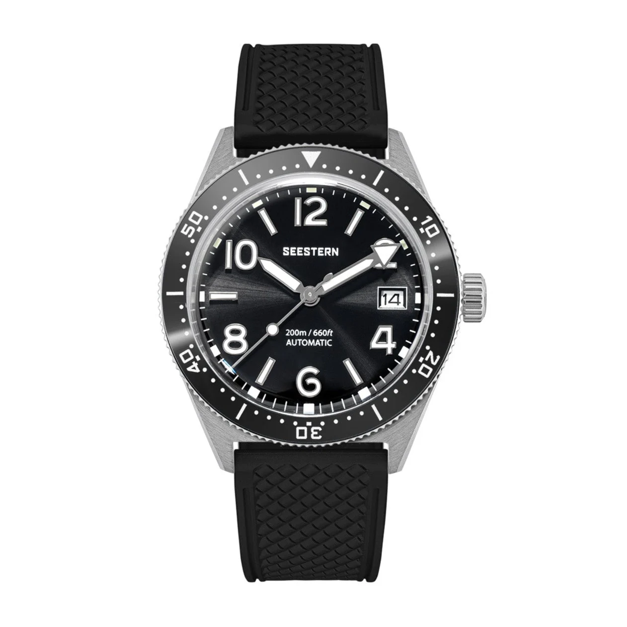 Sugess Seestern S434-2 Stainless-Steel Black Dial Rubber Band Profe 39 mm kol saati