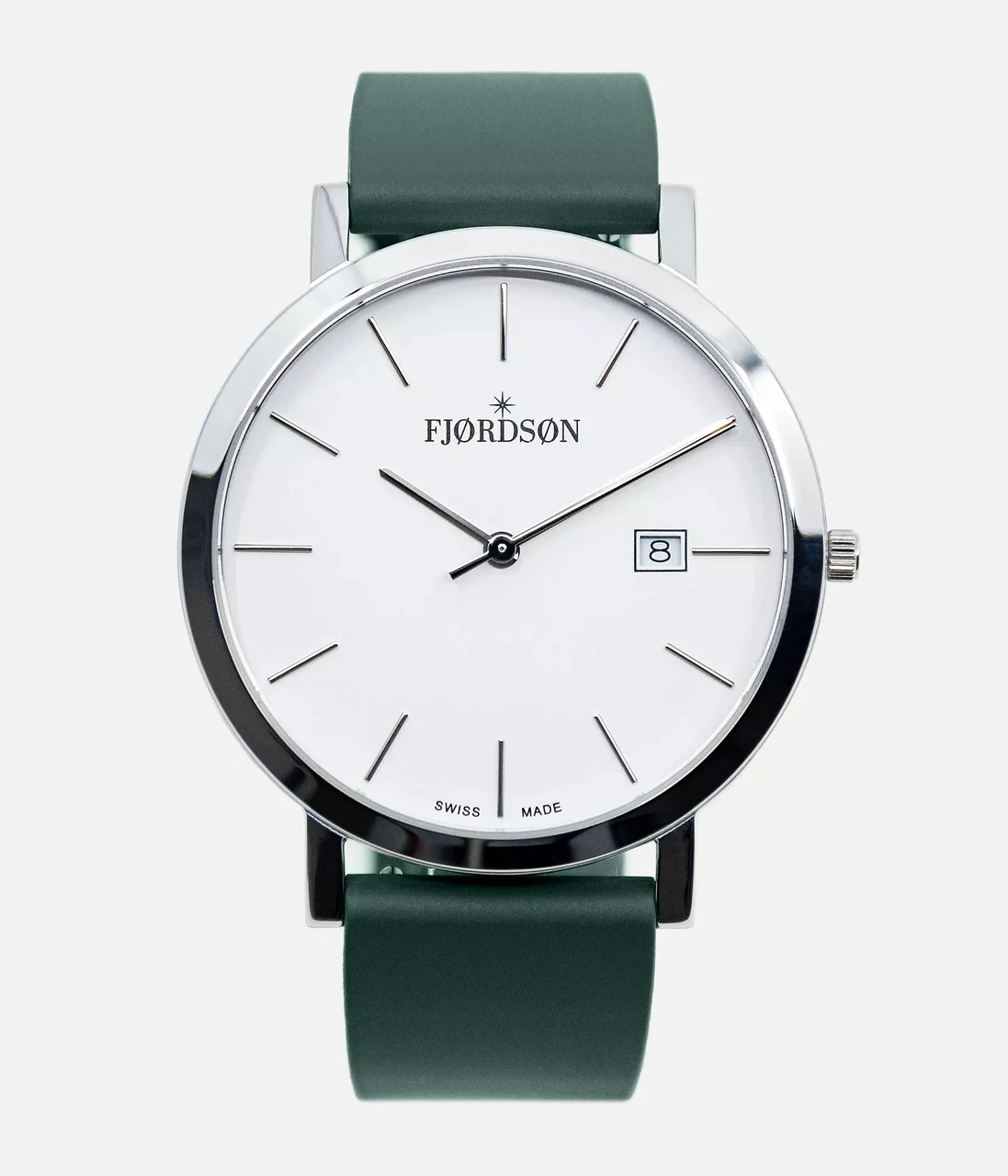 Fjordson White Dial With Green Rubber Strap - Watch #9142 | White Dial With Green Rubber Strap - Men's Watch 42 mm kol saati