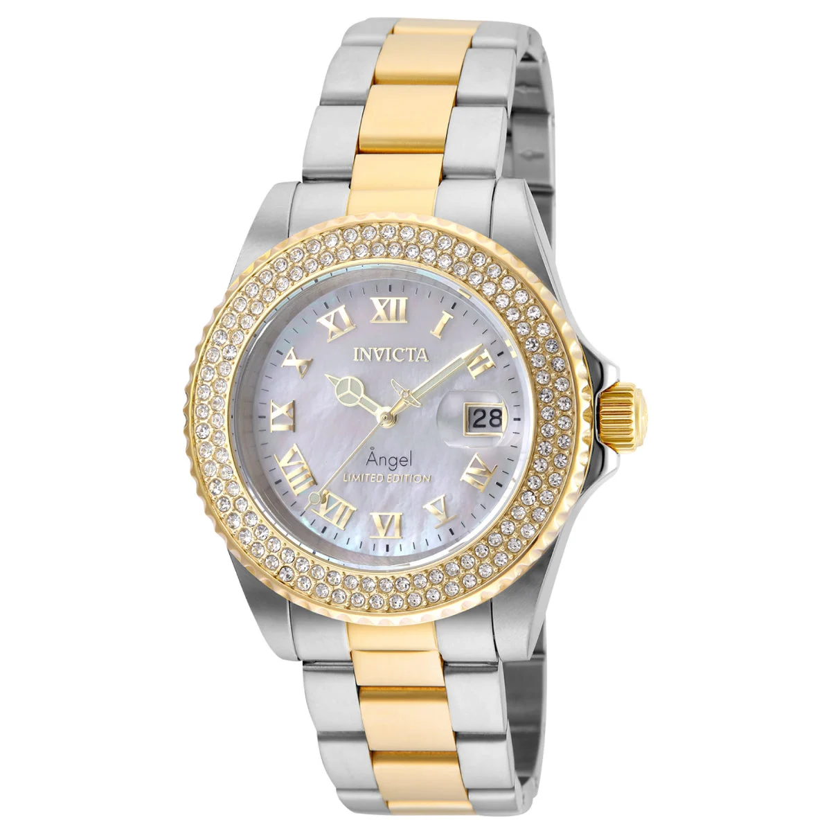 Invicta Angel Swiss Ronda 515 Caliber Watch w/ Mother of Pearl Dial - 40mm, Steel, Gold (24616) 40 mm kol saati