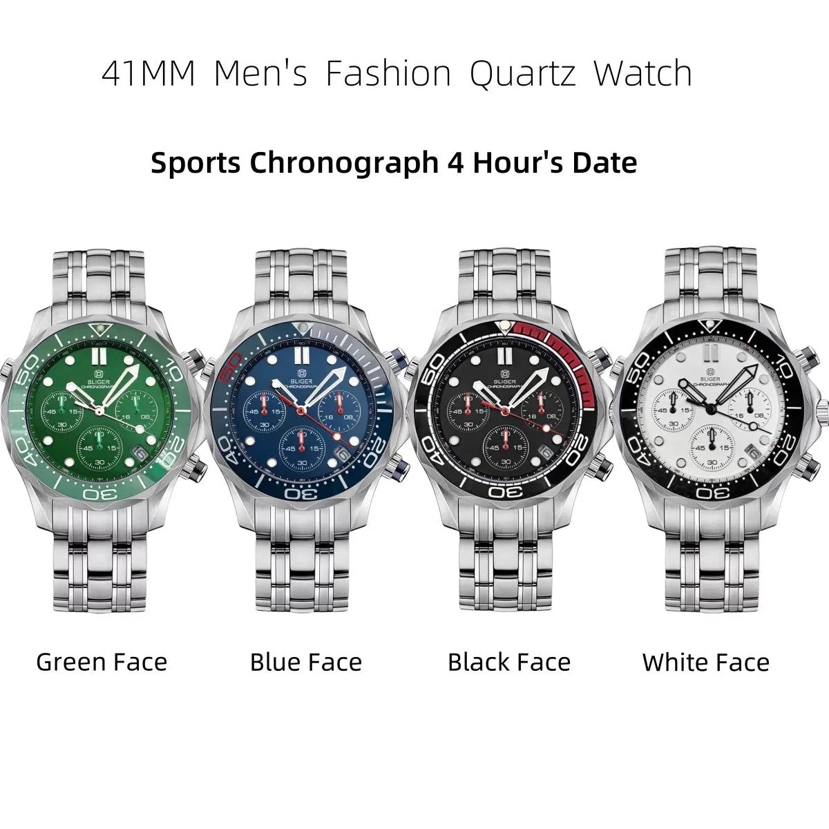 Tandorio Watches Quartz VK63 Seamaster Chronograph Sapphire Glass Green Luminous 5ATM 5884065681572 41 mm kol saati