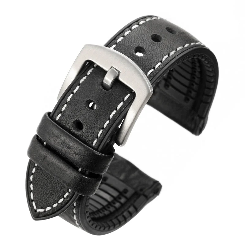 Wristfull Premium Quality Leather-Fluorine Watch Bands Vintage Strap 20mm 22mm 橡胶皮革表带-8013-绿色-20mm kol saati
