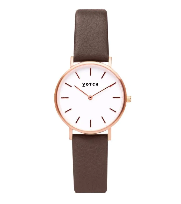 Votch Rose Gold & Brown Watch | Petite 33 mm kol saati