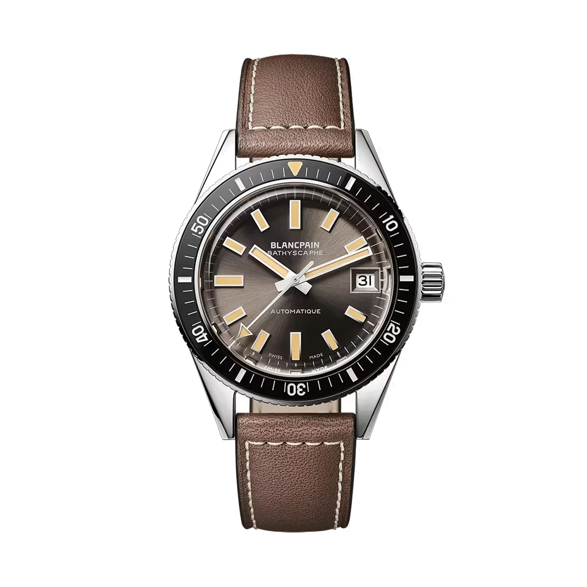Blancpain Fifty Fathoms Bathyscaphe Limited Edition 37.4mm - Grey on Leather Strap 5903-1110-063A 37.4 mm kol saati