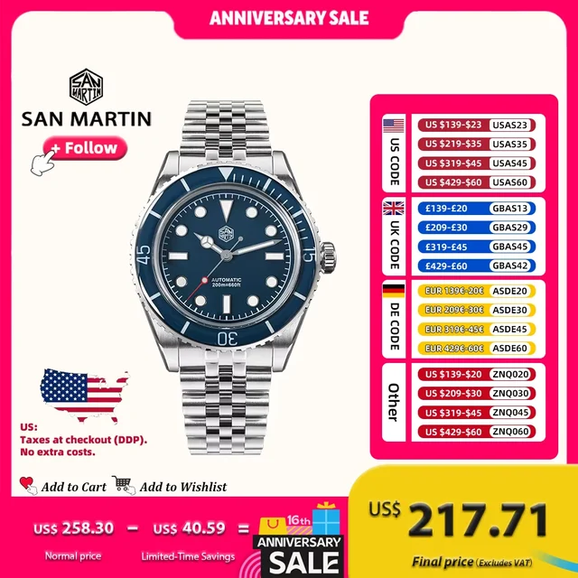 San Martin Men Dive Watch NH35 Automatic Movement Mecha San Martin 40mm Men Dive Watch NH3