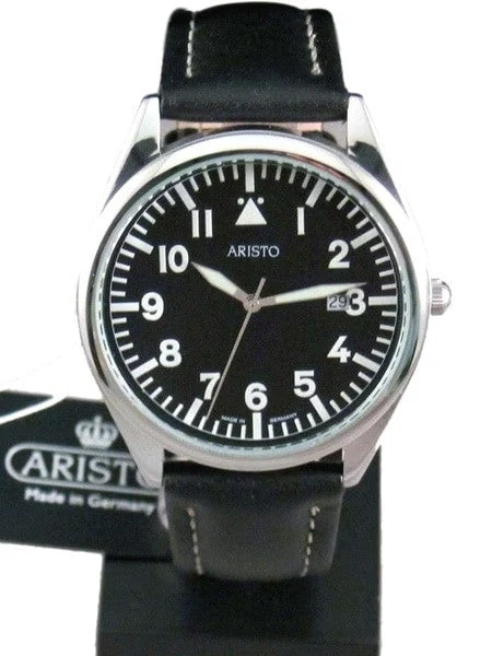 Aristo Swiss Quartz Aviator Officer Watch with 42mm Case #4H156 42 mm kol saati