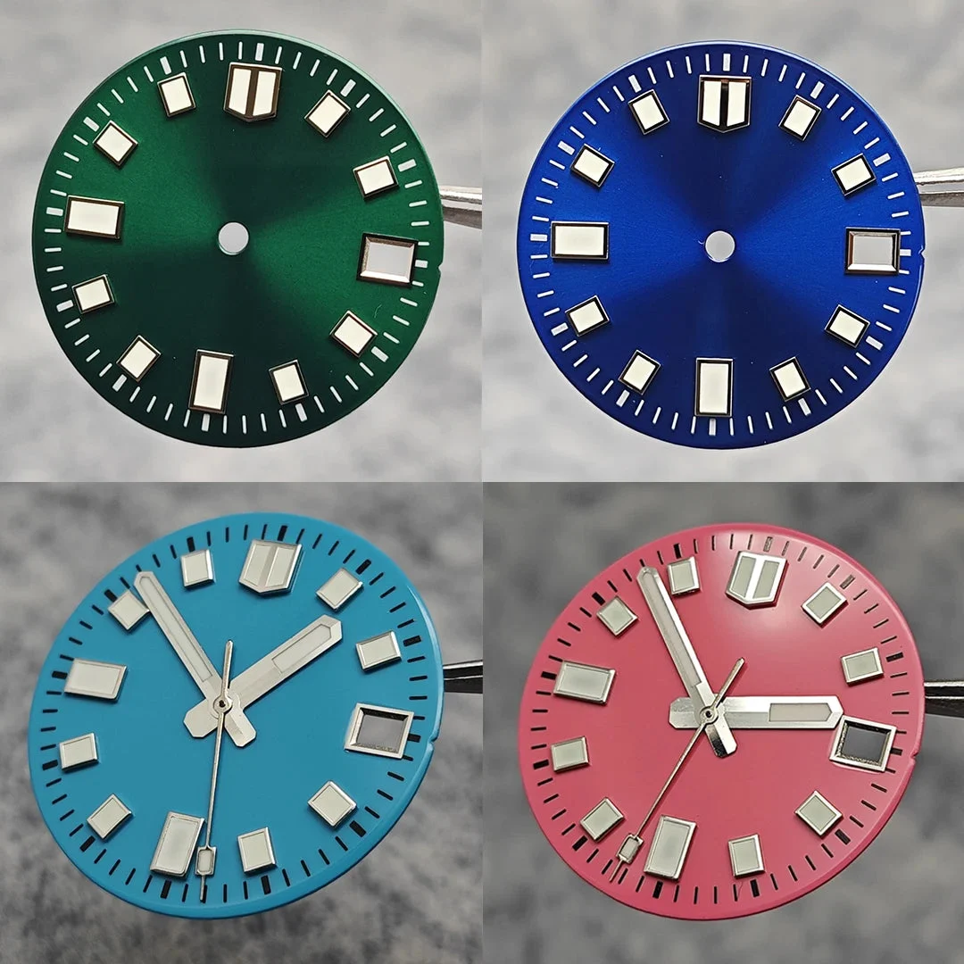Tandorio Modification 28.5mm Watch Dial Green Luminous Trend Watch Faces with Single Date Watch Accessory Suitable for NH35 Movement 14:201447303#Sky blue 28.5 mm kol saati