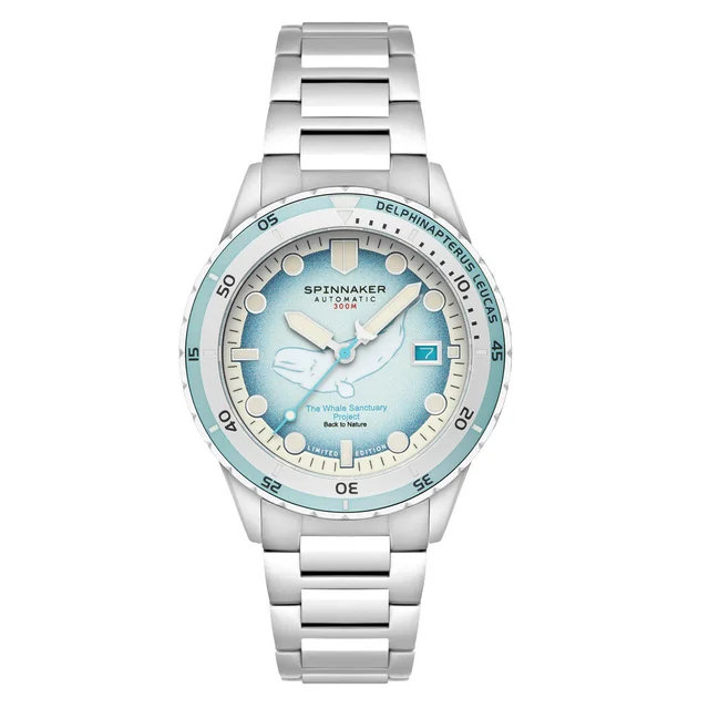 Spinnaker Hass Automatic Whale Sanctuary Project Beluge Blue Ltd Edition Dive Watch #SP-51