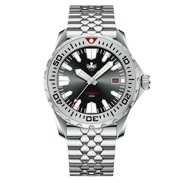 Phoibos Kraken 300 Meter Automatic Dive Watch with Black & Silver Dial #PY033C kol saati