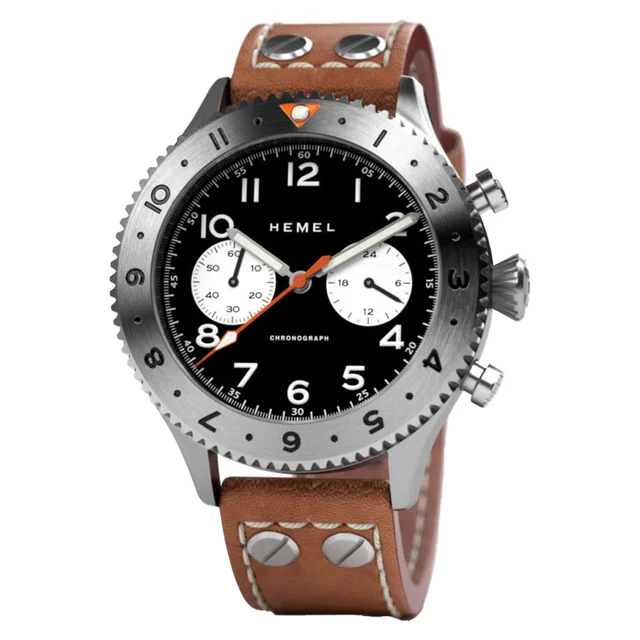 Hemel Panda Date, 24 Meca-Quartz Chronograph Watch with GMT Bezel and Sapphire Crystal #HF