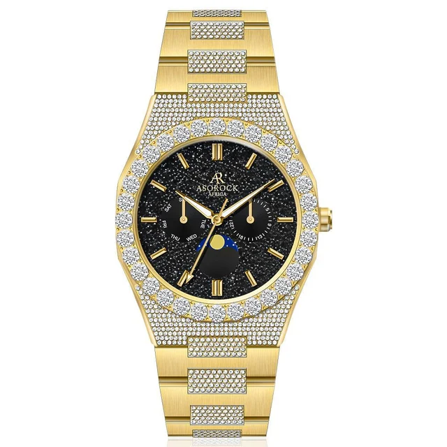 ASOROCK WATCHES Iced transporter - Big diamond bezel - Half iced strap kol saati