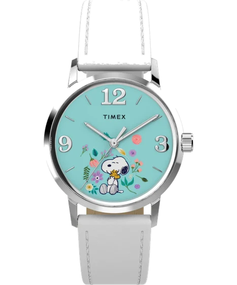 Timex Peanuts® x Marlin® Flower Dial 38mm Leather Strap Watch TW2Y68800 kol saati