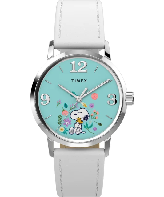 Timex Peanuts® x Marlin® Flower Dial 38mm Leather Strap Watch TW2Y68800VQ kol saati