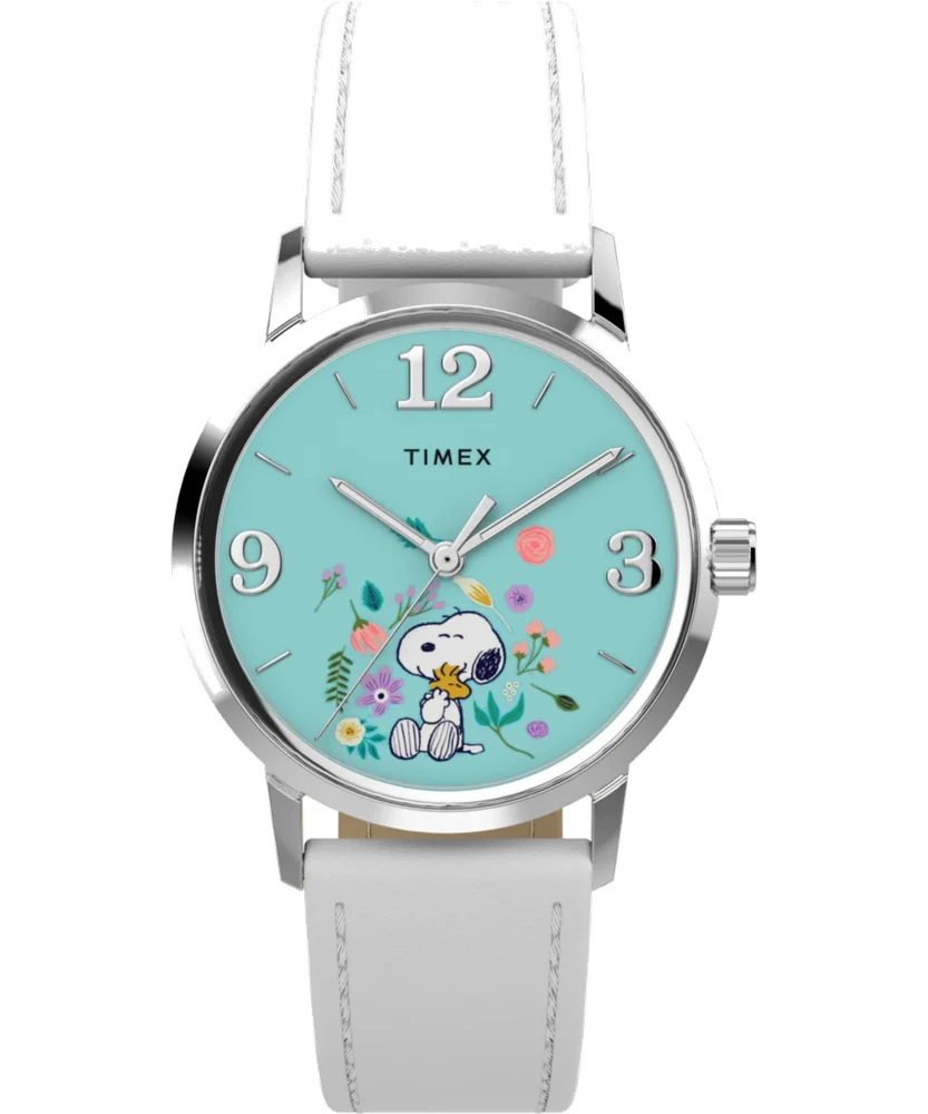 Timex Peanuts® x Marlin® Flower Dial 38mm Leather Strap Watch TW2Y68800 38 mm kol saati