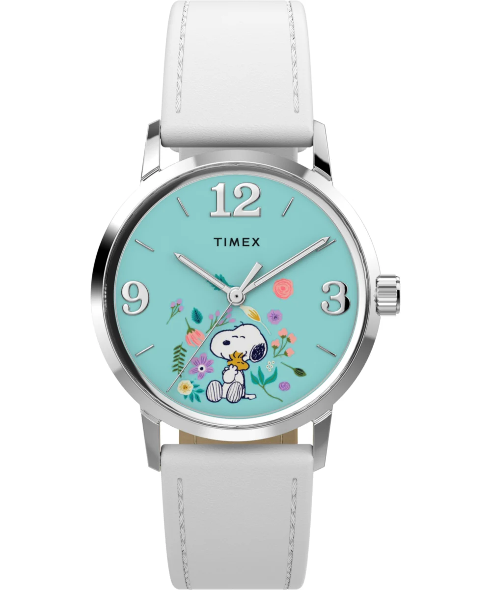 Timex Peanuts® x Marlin® Flower Dial 38mm Leather Strap Watch TW2Y68800VQ 38 mm kol saati