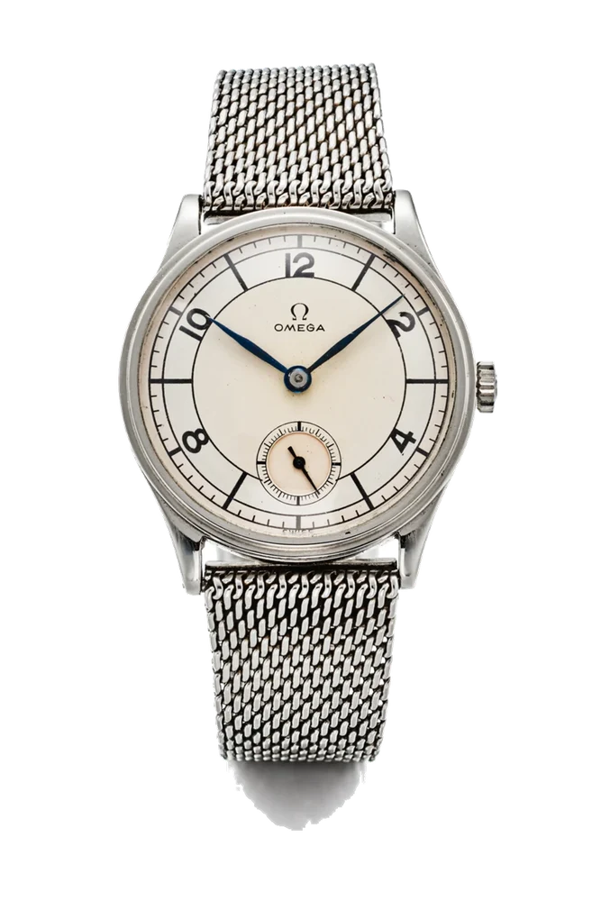 OMEGA OMEGA REF. 2318 / 5, ART DECO, TWO-TONE SECTOR DIAL; STAINLESS STEEL kol saati