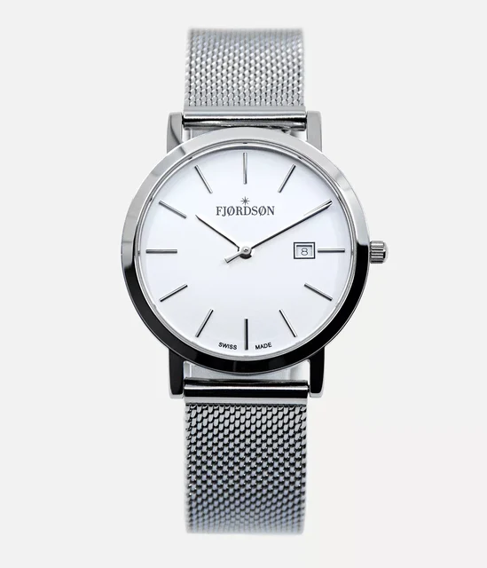 Fjordson White Dial With Metal Mesh Strap - Watch #9132 | White Dial With Metal Mesh Strap
