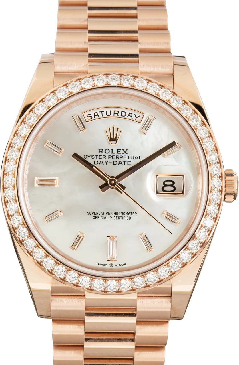 Rolex Day-Date 40 Ref 228345 Mother of Pearl Diamond Dial kol saati