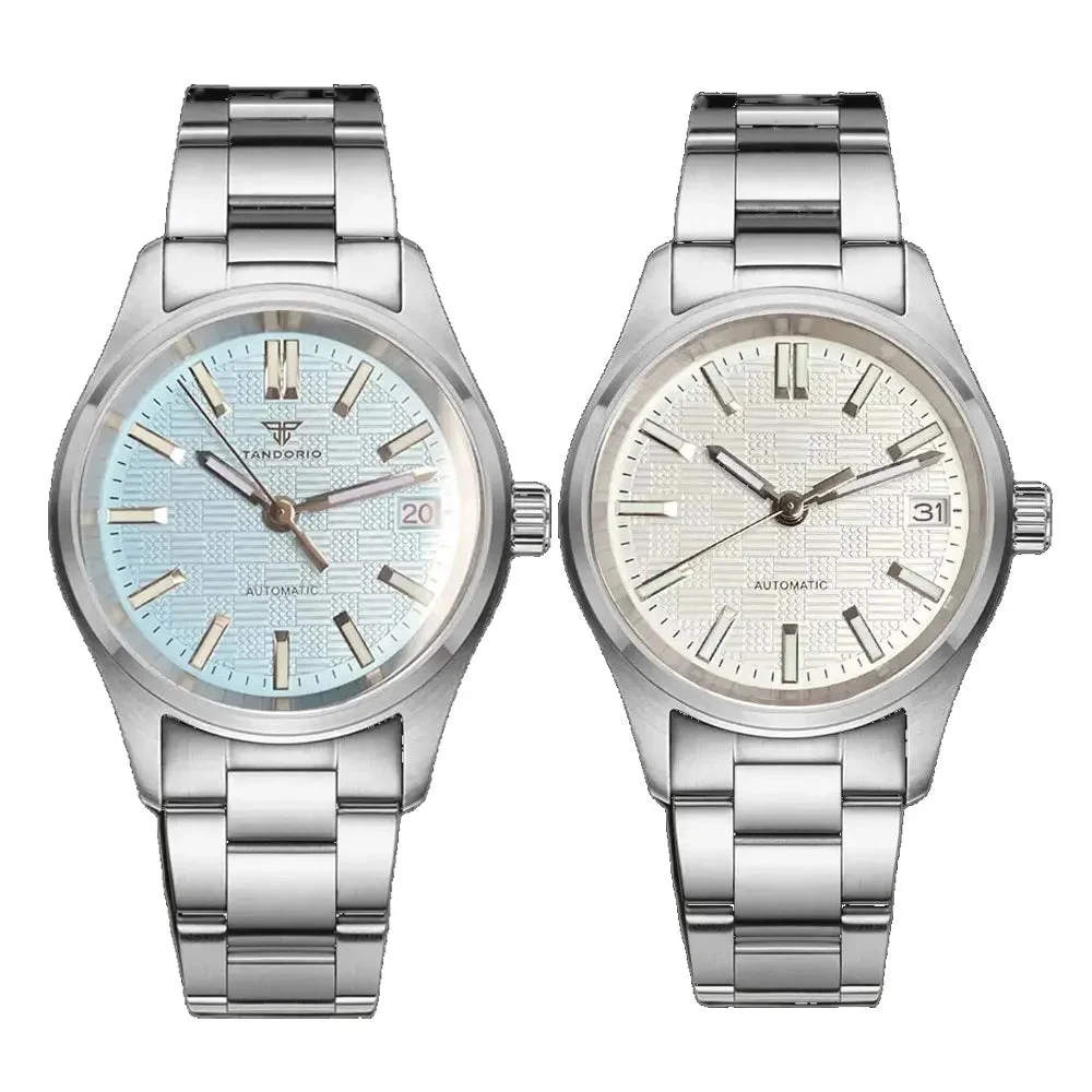 Tandorio Dress Watch NH35 Sapphire Luxury Pilot Watch 14:366#white-leather 36 mm kol saati