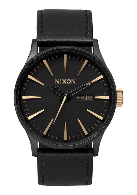 Nixon US Sentry Leather - Matte Black / Gold A105-1041-00 kol saati