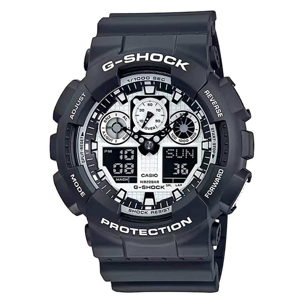 Casio G-Shock GA-100 Series in Black and White #GA100BW-1A kol saati