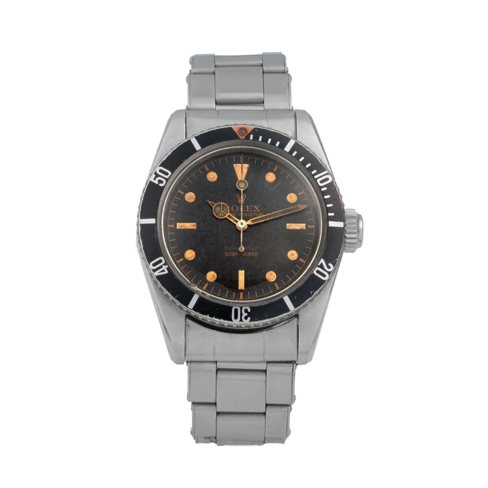 Rolex ROLEX REF. 5510 - RE-PRINTED EXPLORER DIAL Fine and very rare, center seconds, self-winding, water-resistant, stainless steel diver's wristwatch with bidirectional revolving black bezel, large 8 mm. winding crown. CADRAN EXPLORER, très belle et rare montre-bracelet étanche en acier avec seconde au centre, lunette tournante, large couronnede 8 mm. 36 mm kol saati