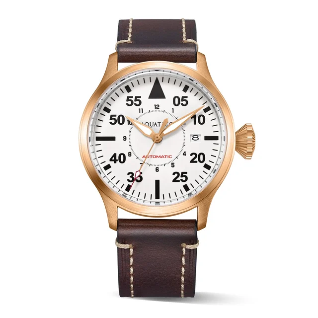 AQUATICO Bronze Horizon Hawk White Full Lume Dial Automatic Pilot Wat kol saati