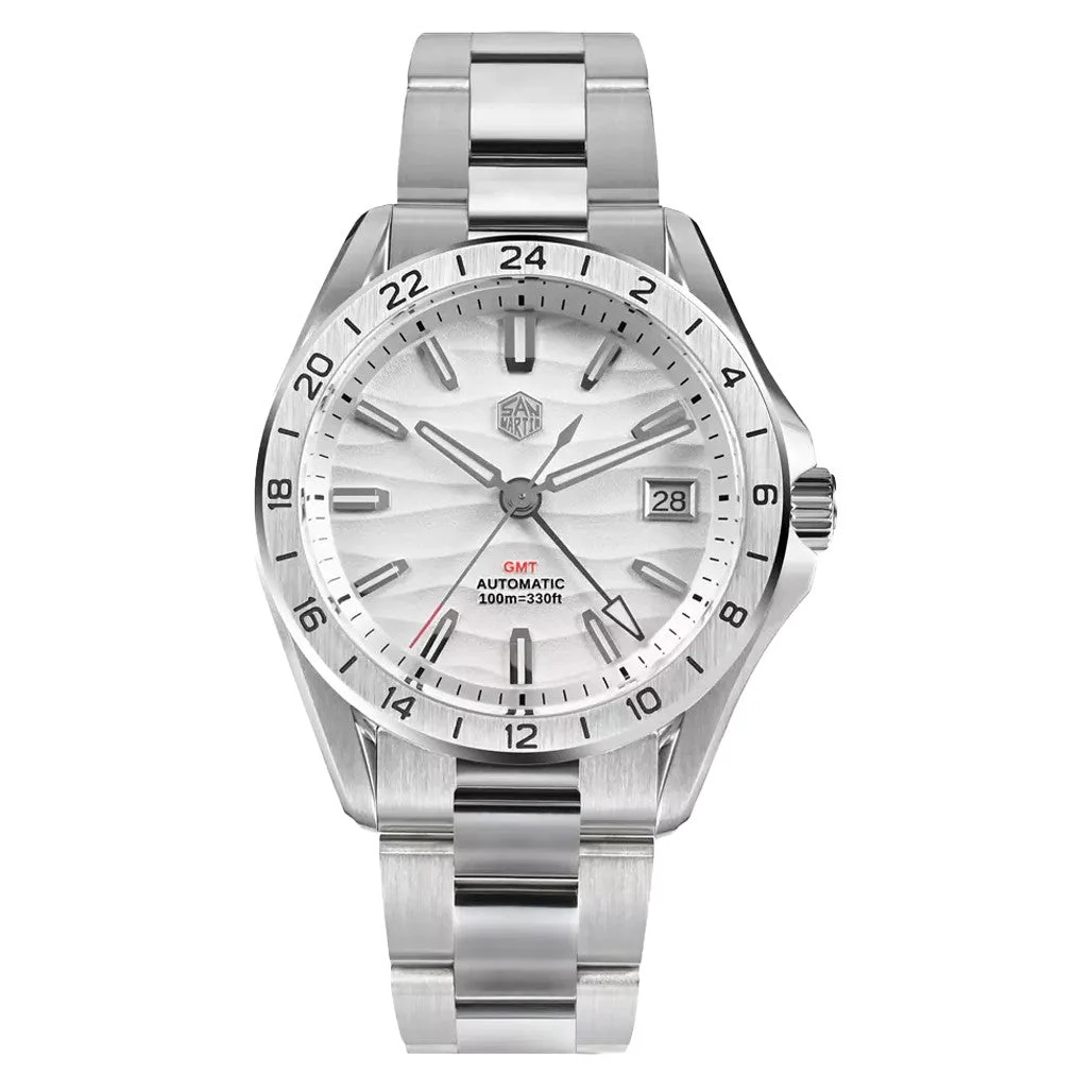 San Martin Watches San Martin 39mm Automatic GMT Watch with White Desert Dial #SN0129-A 39 mm kol saati