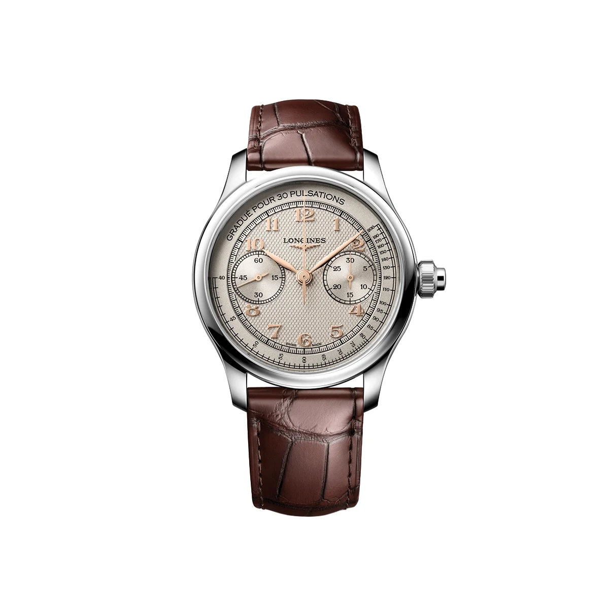 Longines Master Chrono Monopusher Manual 41mm - Silver Opaline on Leather Strap L29604782 41 mm kol saati