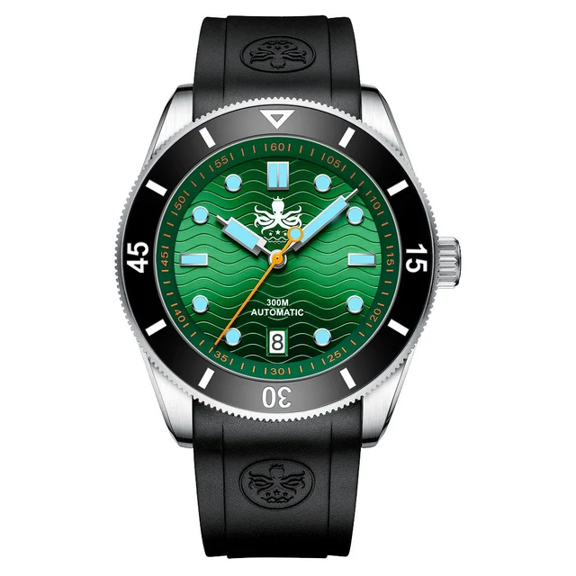 Phoibos Wave Master 300-Meter Automatic Dive Watch with Green Dial #PY010AR kol saati