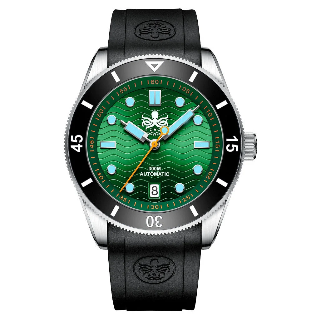 Phoibos Wave Master 300-Meter Automatic Dive Watch with Green Dial #PY010AR 42 mm kol saati