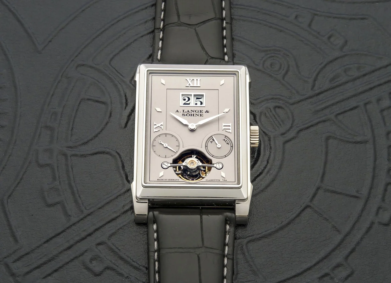 A. Lange & Sohne LANGE & SOHNE REF 703.025 CABARET TOURBILLON PLATINUM An extremely fine manual-winding platinum wristwatch with one-minute tourbillon. kol saati