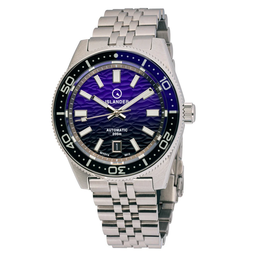 Islander Northport Hi-Beat Automatic Dive Watch with Black and Purple Ripple Dial #ISL-157 47 mm kol saati