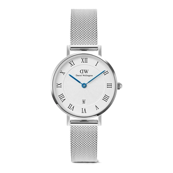 DANIEL WELLINGTON Petite 28 Roman Numerals Date Sterling White S DW00600858 kol saati