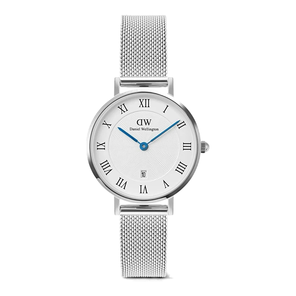 DANIEL WELLINGTON Petite 28 Roman Numerals Date Sterling White S DW00600858 28 mm kol saati