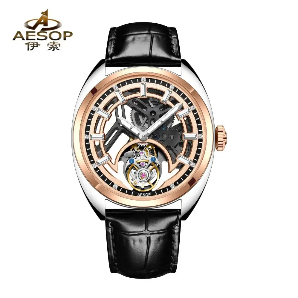 Tandorio AESOP 7062 Flying Tourbillon Movement Mechanical Skeleton Fashion Color Diamond Watches Luxury Sapphire Mirror New 12000053333808863 42 mm kol saati