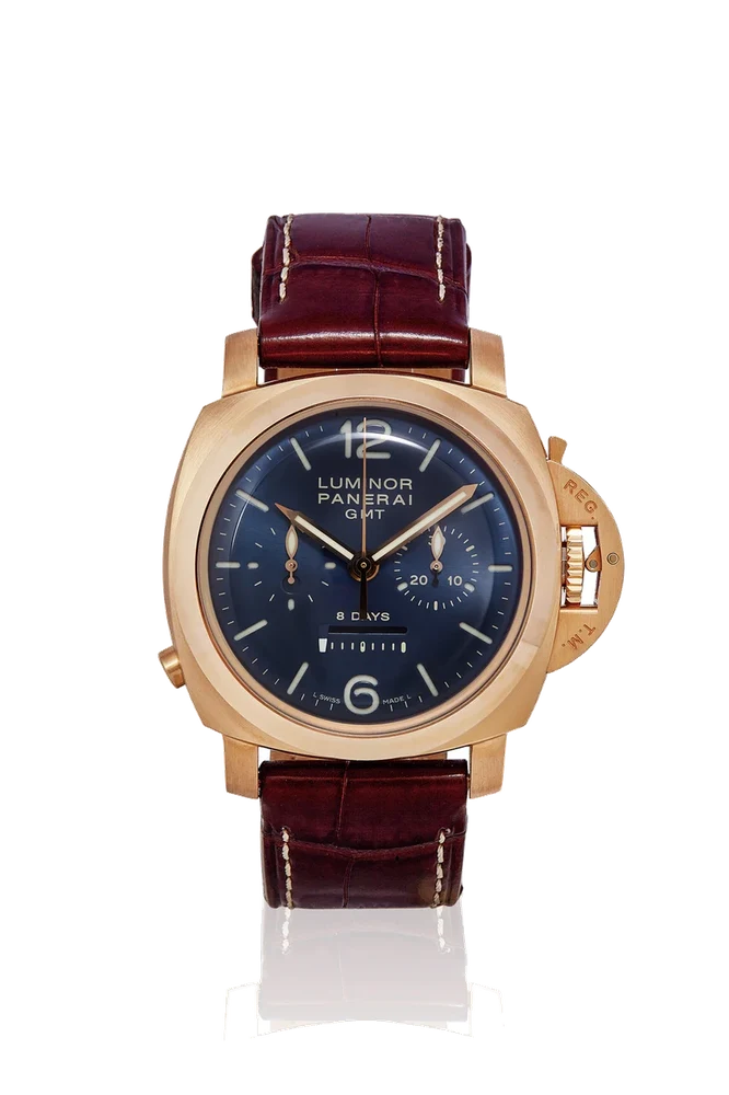 Panerai Luminor 1950 8 Days Chrono Monopulsante Gmt Pink Gold PAM00277 44 mm kol saati