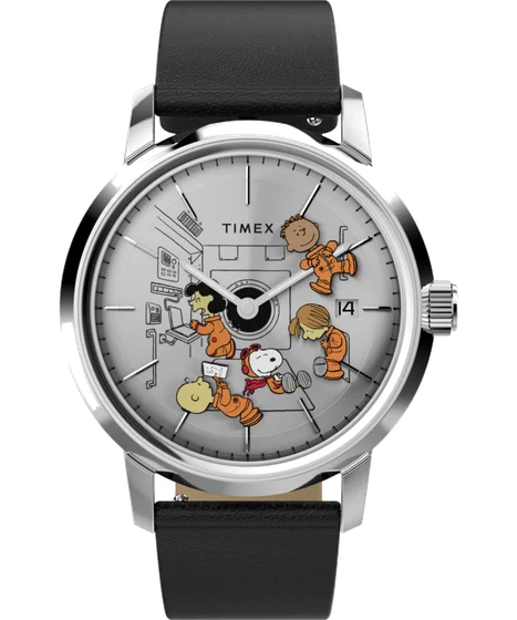 Timex Peanuts® x Marlin® Automatic Space 40mm Leather Strap Watch TW2W87200 kol saati