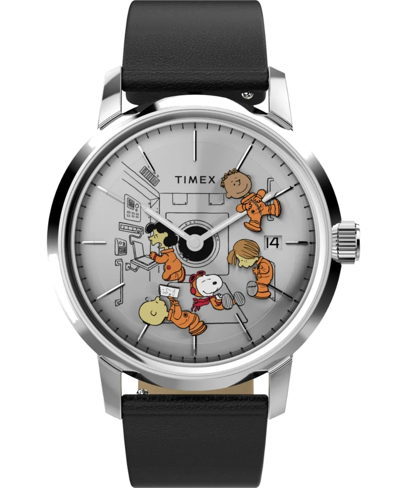 Timex Peanuts® x Marlin® Automatic Space 40mm Leather Strap Watch TW2W87200 40 mm kol saati