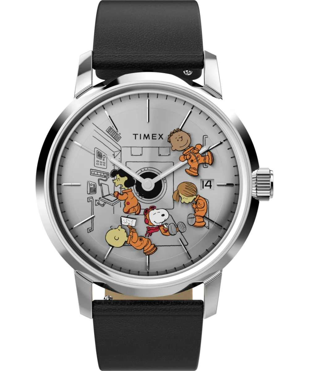 Timex Peanuts® x Marlin® Automatic Space 40mm Leather Strap Watch TW2W872000Q 40 mm kol saati