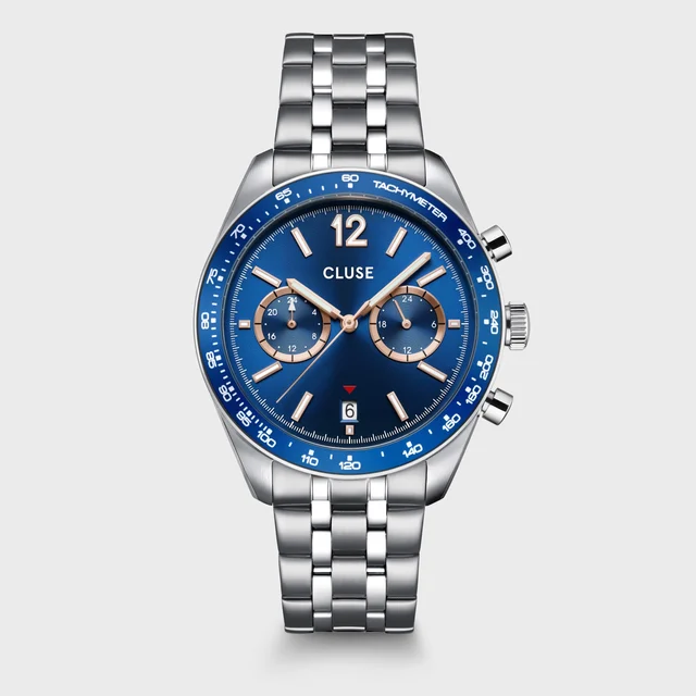 CLUSE Aravis Dual Timer Watch Steel, Blue, Silver Colour CW25601 kol saati