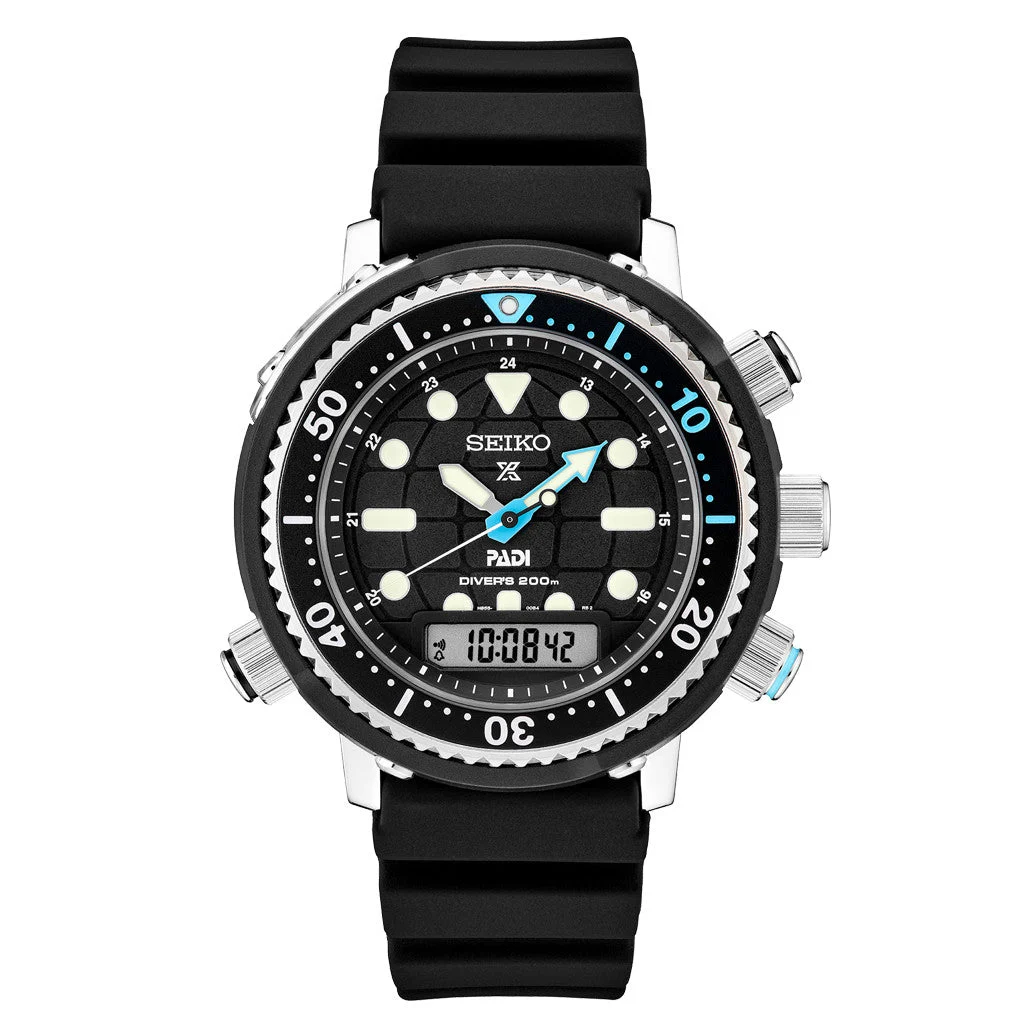 Seiko Prospex PADI Solar Analog-Digital Dive Watch with Depth Meter, Water Temp and Dive Log Functions #SNJ035 46.9 mm kol saati