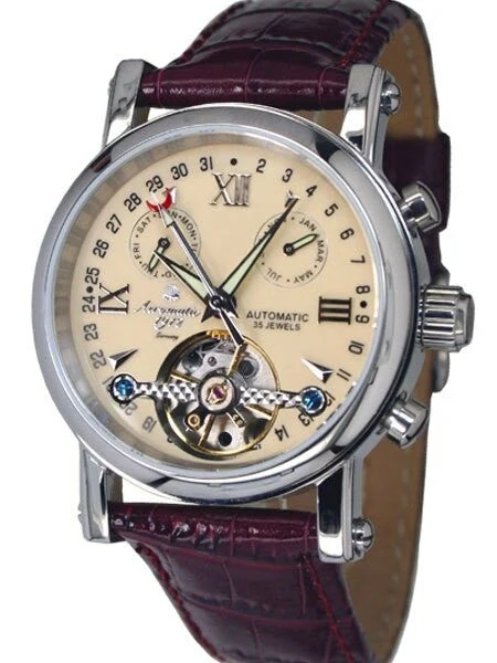 Aeromatic Automatic Open Heart Watch with Month, Day, and Pointer Date #A1422 kol saati